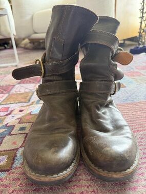 Fiorentini + Baker Dark Brown Leather Ankle Boots with Buckle Straps